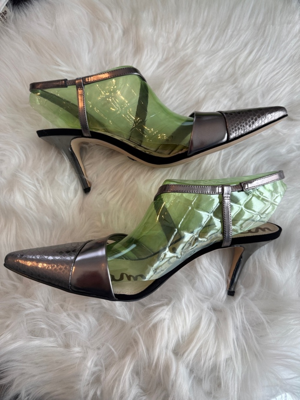 NWT Sam Edelman Othello Metallic Pewter Pointed Toe Heels size 10 - Picture 2 of 13
